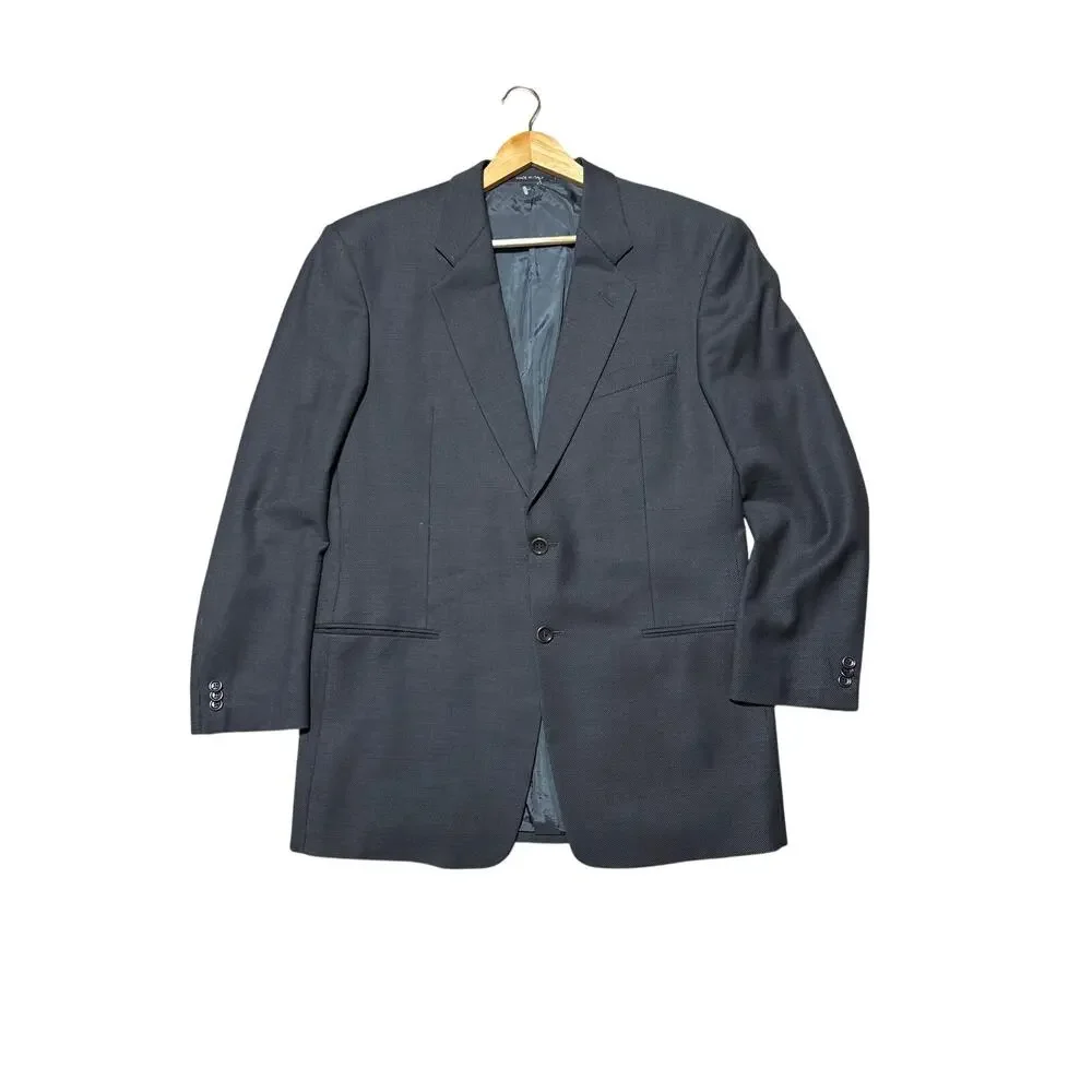 Vintage Armani Collezioni Navy Birdseye Wool Blazer Sport Coat 44R